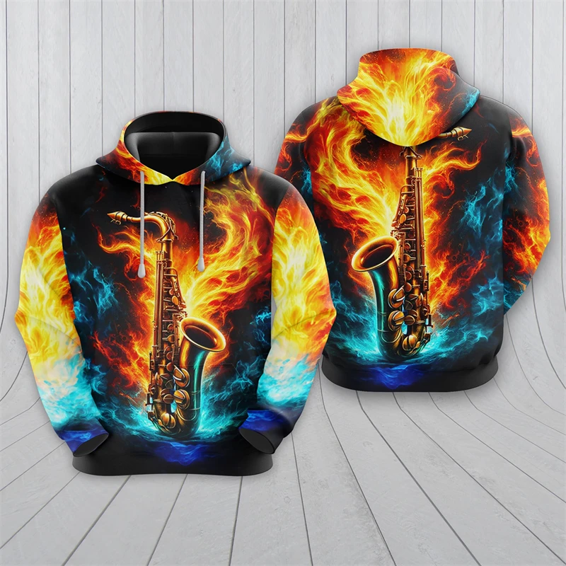 Saxophone 3D Print Hoodies for Men Clothing casual Jazz Music Graphic Sweatshirts Musical instrument Tracksuit Singer Pullover