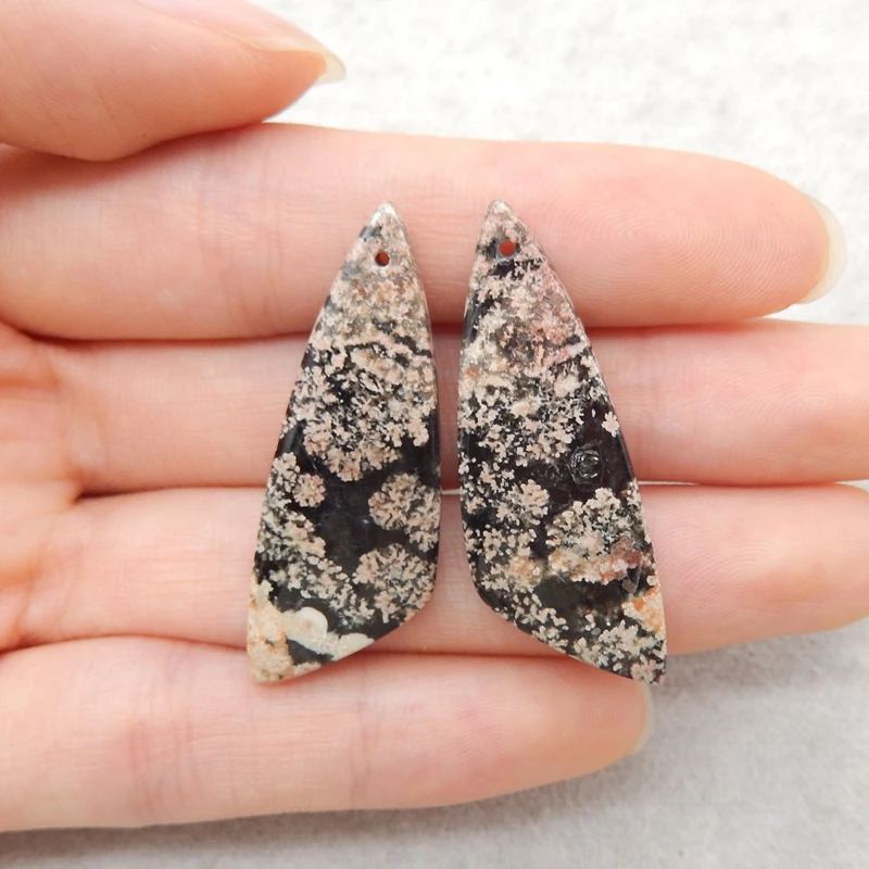 

2PCS Snowflake Obsidian Teardrop Pendant Pair Black White Gemstone Jewelry Components for DIY Accessories 37x14x5mm-5.6g
