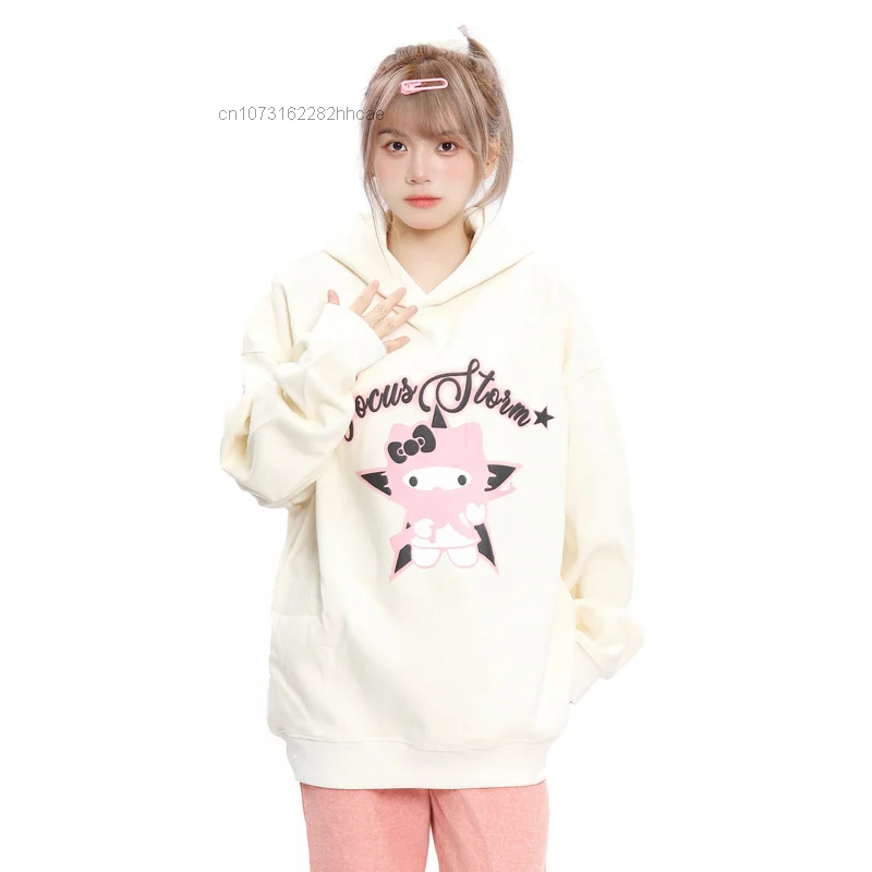 Imagem -04 - Hoodie Sanrio Hello Kitty para Mulher Yk2 Punk Graphic Streetwear com Capuz Roupas Góticas Jovens Oversize Estilo Coreano Harajuku Anos 2000