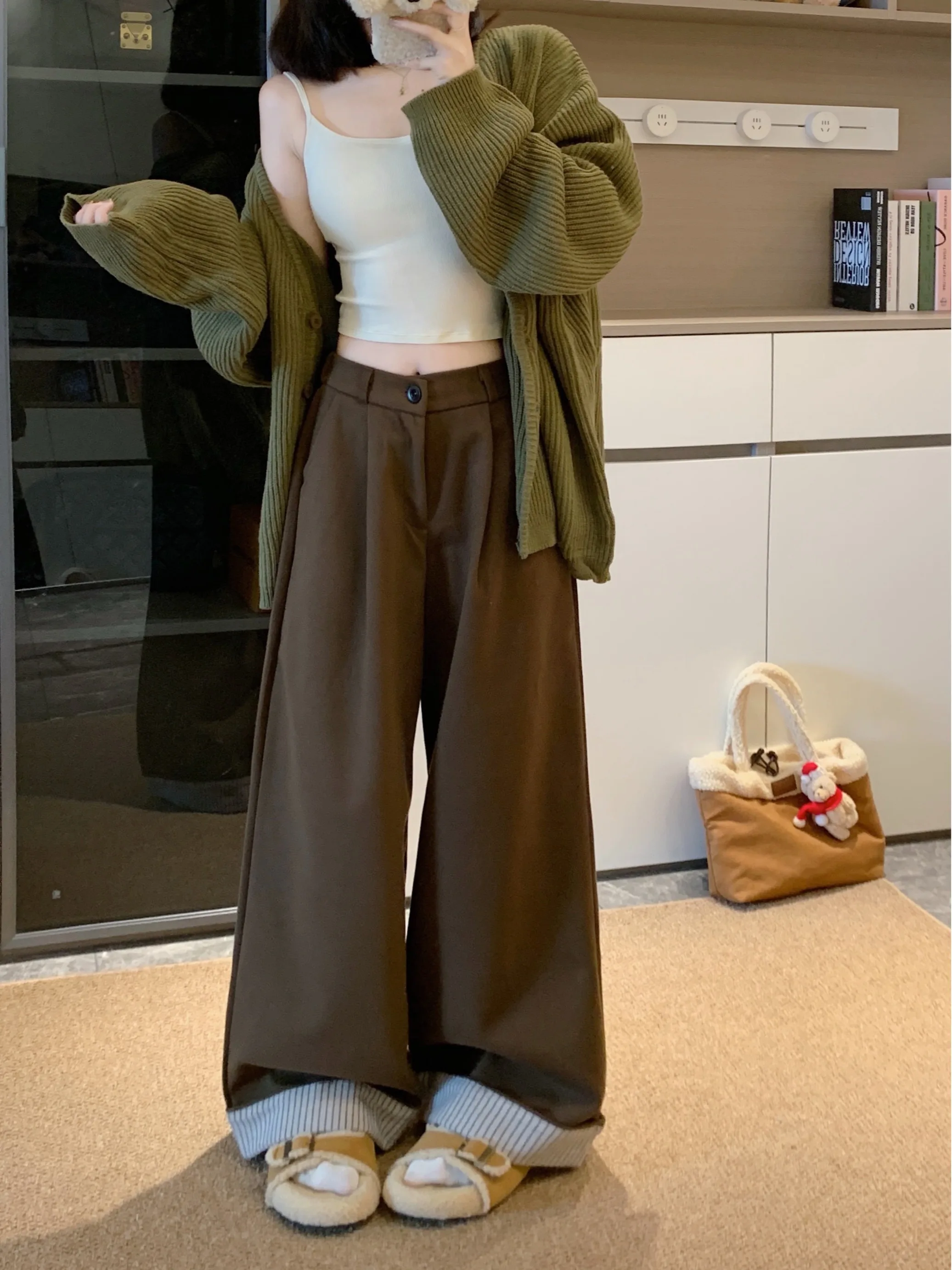 

plus Size Thickened High Waist Wide Leg Woolen Pants Autumn Winter New Style Casual Loose Slimming Trousers for plus Size Women