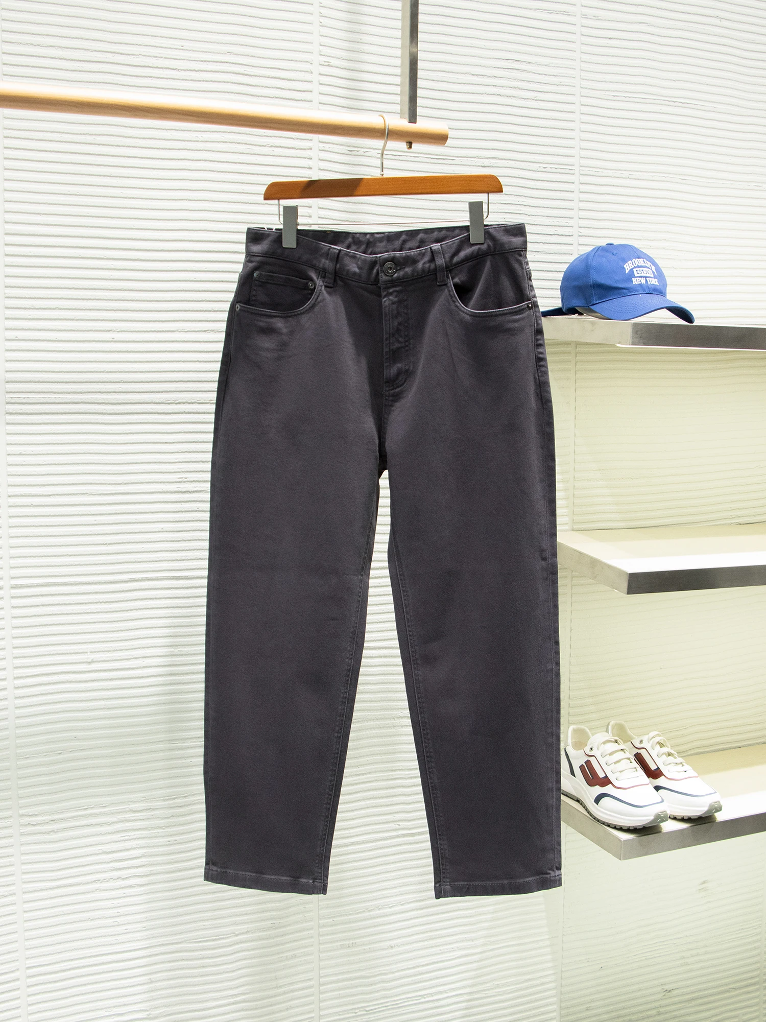 

High Density Classic Thick Stretchy Straight Leg Jeans Heavyweight Denim Advanced Grey High Waist Cotton Elastic Fabric Men's...