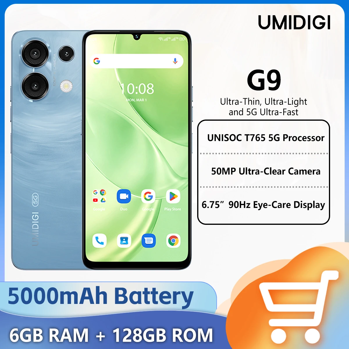 

UMIDIGI G9 5G Smartphone 5G Android 13 UNISOC T765 6GB+128GB 6.75” 90Hz Display 5000mAh 18W 50MP Camera Global Version