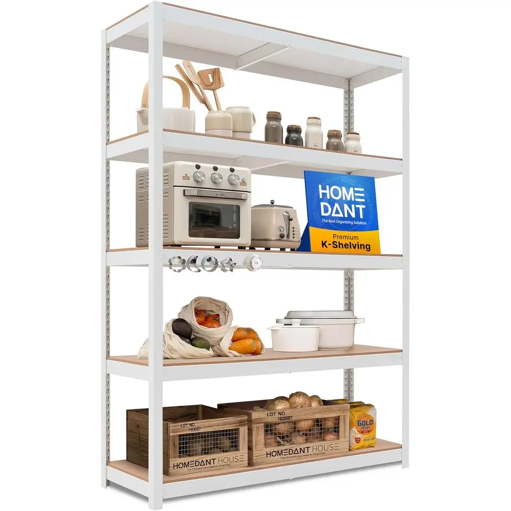 

Металлический 5-ярусный стеллаж для гаража с регулируемыми полками, усиленный, белый, 1 шт.