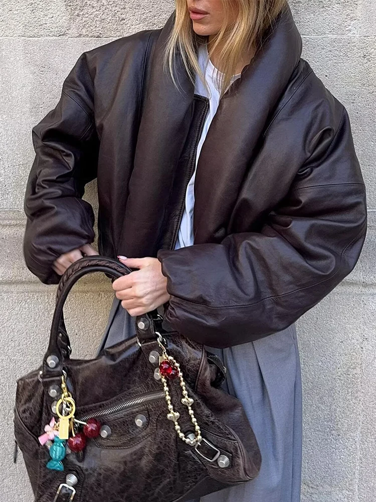 

Fashion Thicken Cotton Jacket For Women Loose Long Sleeve Zipper Warm Coat Winter Ladies Street Large Lapel Cotton Outerwear