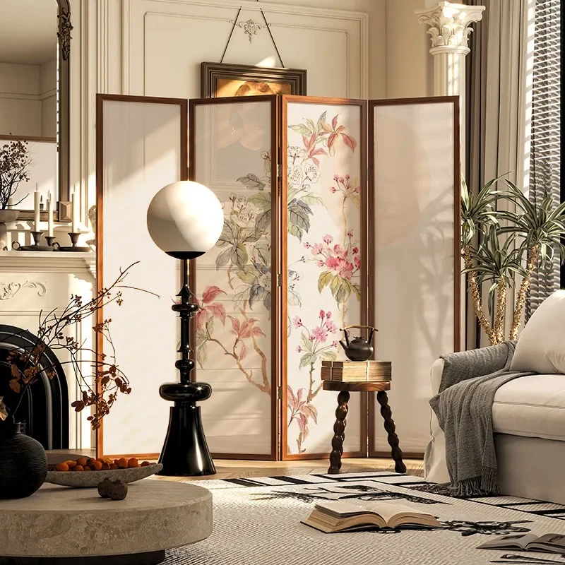 New Chinese-style solid wood screen, foldable, movable, home feature wall decoration, small rooms, tea rooms, study partitions,