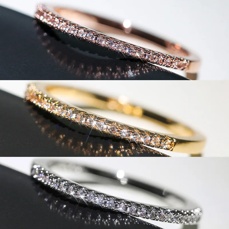 New Fashionable And Exquisite Vacuum Electroplated Single Row Zircon Ring Three-Color Ring For Couples Jewelry Accessories Gifts