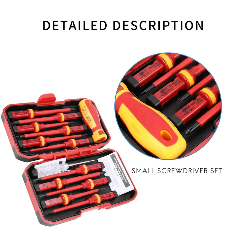 VDE 절연 스크루드라이버 세트, CR-V 고전압, 1000V 마그네틱 필립스 슬롯 Torx, 내구성 수공구, 13 개