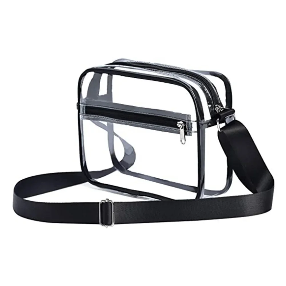 Women PVC Clear Waterproof Small Handbag Portable Travel Stadium Approved Zipper Shoulder Crossbody Bag Toiletry Pouch