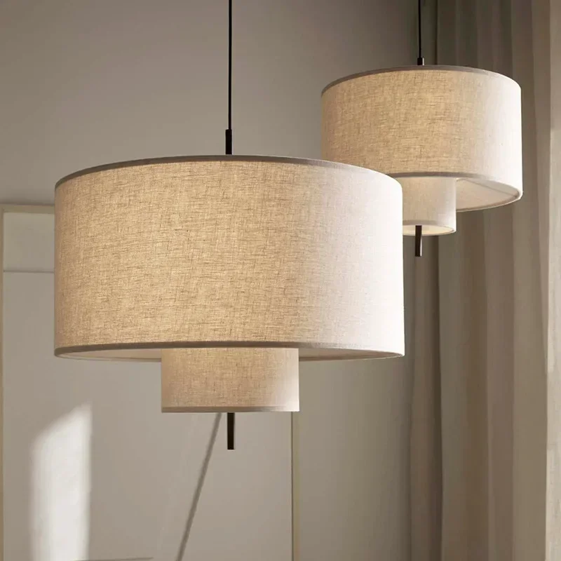 Double Cloth Pendant Light Margin Pendant Lamp Beige Fabric for Living Dining Shops Office Hotel Apartment Fabric Pendant Lamp