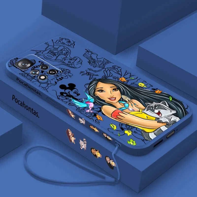 Disney Pocahontas Liquid Left Rope Phone Case For Redmi Note 13 12 11 10 9 Pro Max Lite S T E Plus 4G 5G Funda Shell Silicone