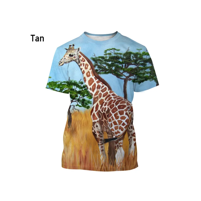 Summer Men\'S 3d Printed Giraffe Animal T-Shirt Fashion Casual O Collar Short Sleeve Street Funny Fun Loose Breathable Top