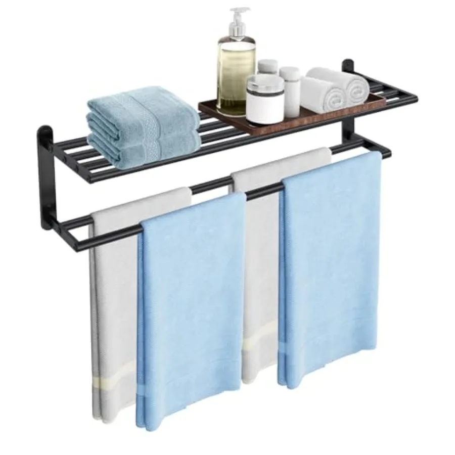 

Двойная вешалка для полотенец в ванную комнату, полка для полотенец с двойным держателем, вешалка для полотенец с полкой для ванной, держатель для полотенец из нержавеющей стали