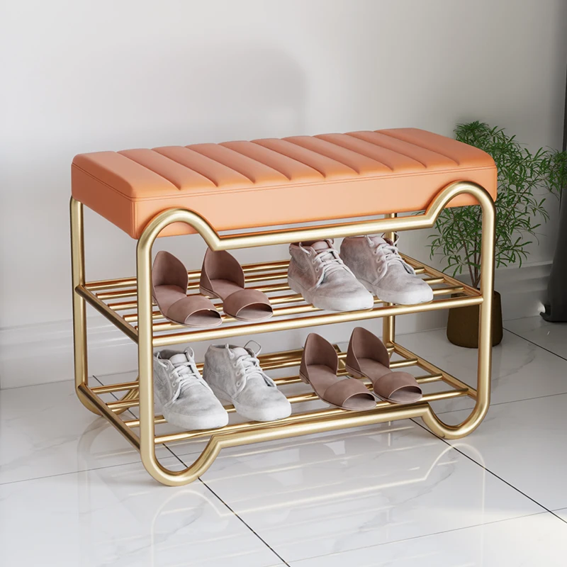 Entrance hall shoe rack modern Leather shoe changing stool metal organizer shoe shelf Hallway bench Corner shelf Home Furniture