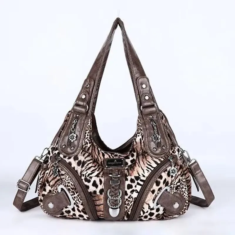 Torebki damskie Angel Kiss, torebka w panterkę, torebka z uchwytem górnym, modna torba typu satchel, torebka typu dumpling, torba na ramię, torba typu tote, torebka hobo, duża torebka. — zdjęcie 2