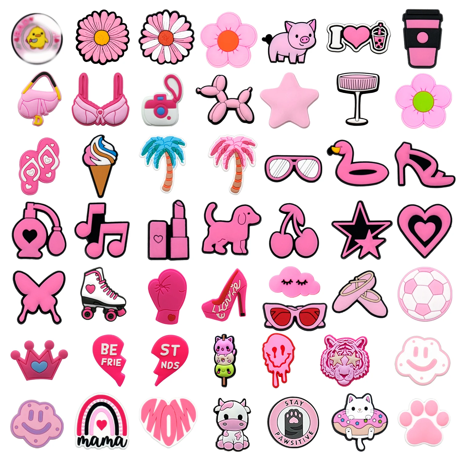 1/25/50/100 Stück rosa Schuhzubehör für Frauen Mädchen Krone Schleife Parfüm Schuh Charms Katze Hase Sandalen Gartendekoration Clog – Detail 3