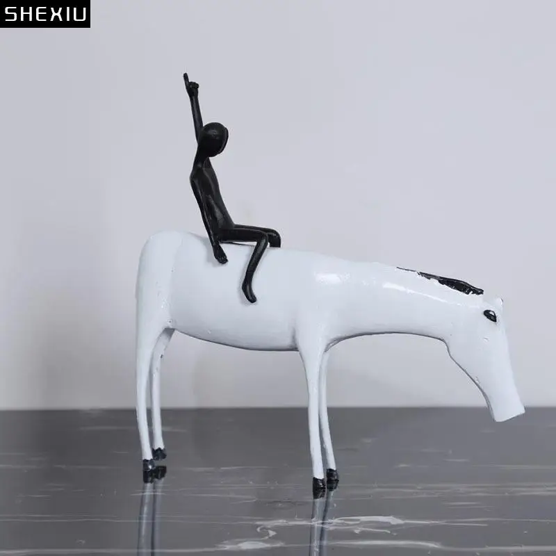 

Abstract Character Metal Sculpture Rider Figure Crafts Ornaments Desk Decoration Horse Statue Room Aesthetic Modern Home Decor