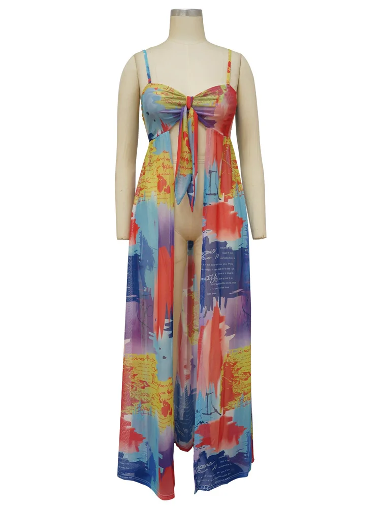 Wmstar plus size sommerkleid ung frauen 5xl sexy hosenträger top mit mehrfarbig bedrucktem schlitz kleid großhandel drops hipping 2024