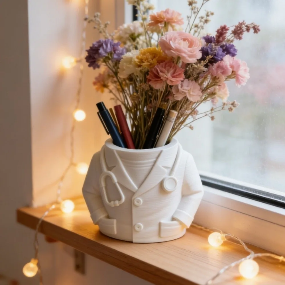 Creative Doctor and Nurse Figure Pen Holder Multifunctional Chic White Coat-Shaped Pen Holder Durable 3D Printing