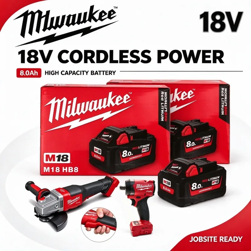 New Milwaukee M18 18V 8.0Ah Lithium Battery Stable Working Performance for 212 Impact Drill Angle Grinder Cordless Power Tools