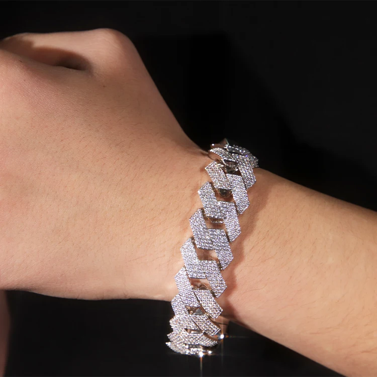 20 mm wide 4 Rows hiphop diamond Cuban Link Chain GRA Moissanite 925 sterling silver gold plate Fine jewelry necklaces bracelets image 5