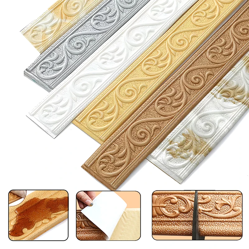 2.3m 3D Wall Trim Line Skirting Sticker Self-Adhesive Waterproof Baseboard Wallpaper Wall Stickers Home Decorations Wall Strips