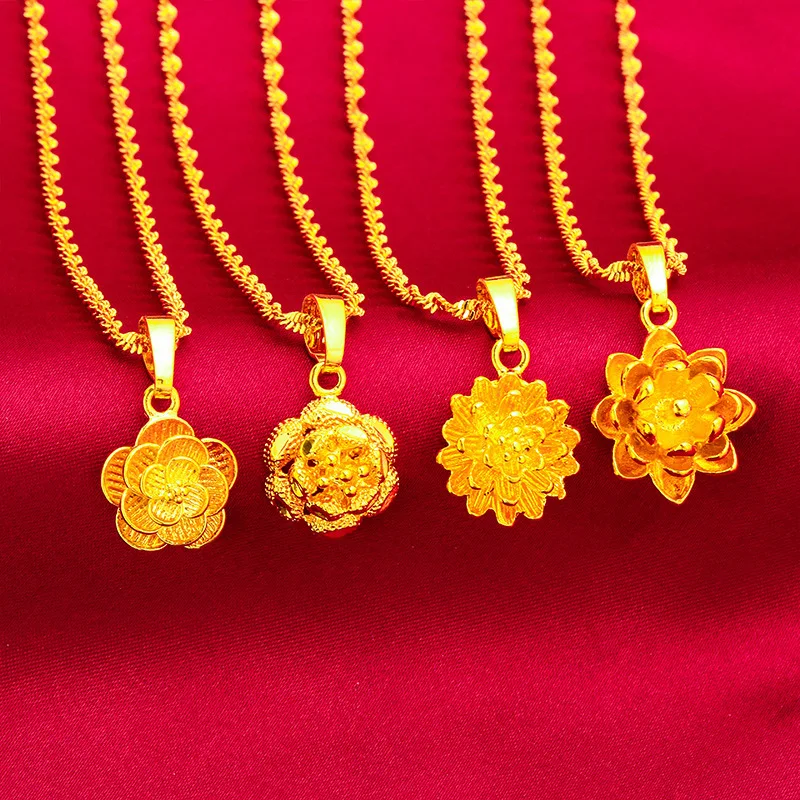 Collar de mujer con ondas de loto de oro de 24 quilates, AU999 puro - estilo de loto 3D, textura ondulada + refracción de luz, acento de lujo para el cuello