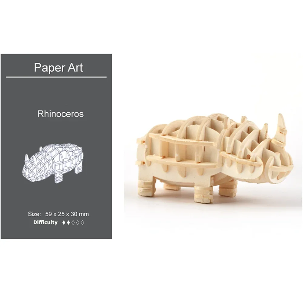 Rompecabezas de papel rinoceronte en miniatura para niños, juguetes artesanales, ensamblaje educativo, construcción, Simulación, Kits de modelos de animales para adultos, Decr