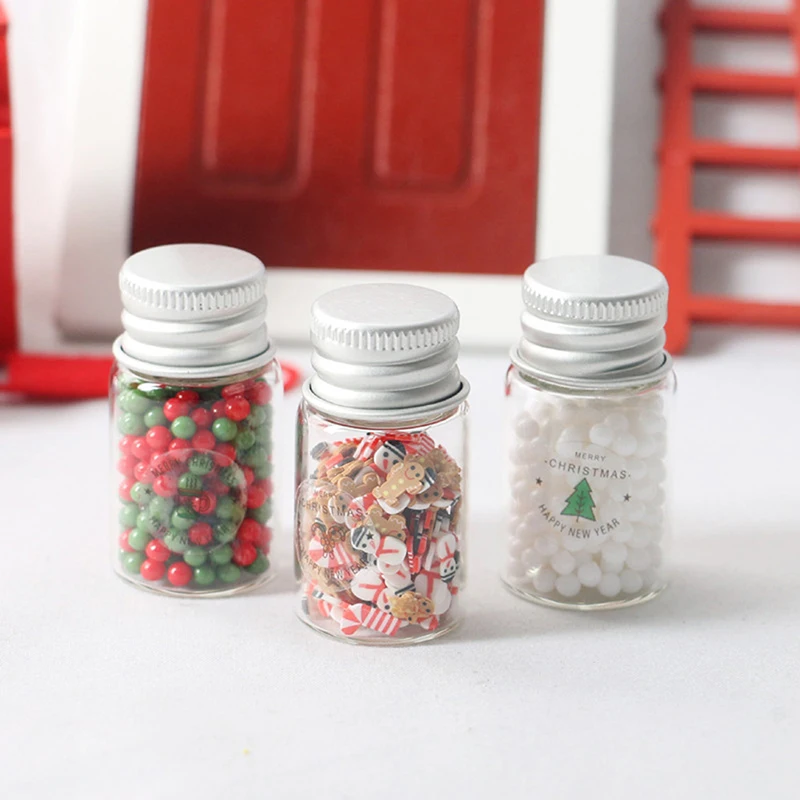 1Pc 1:12 1:6 Dollhouse Miniature Christmas Decoration Christmas Snowball Biscuit Candy Jar Dolls House Accessories Kids Toys