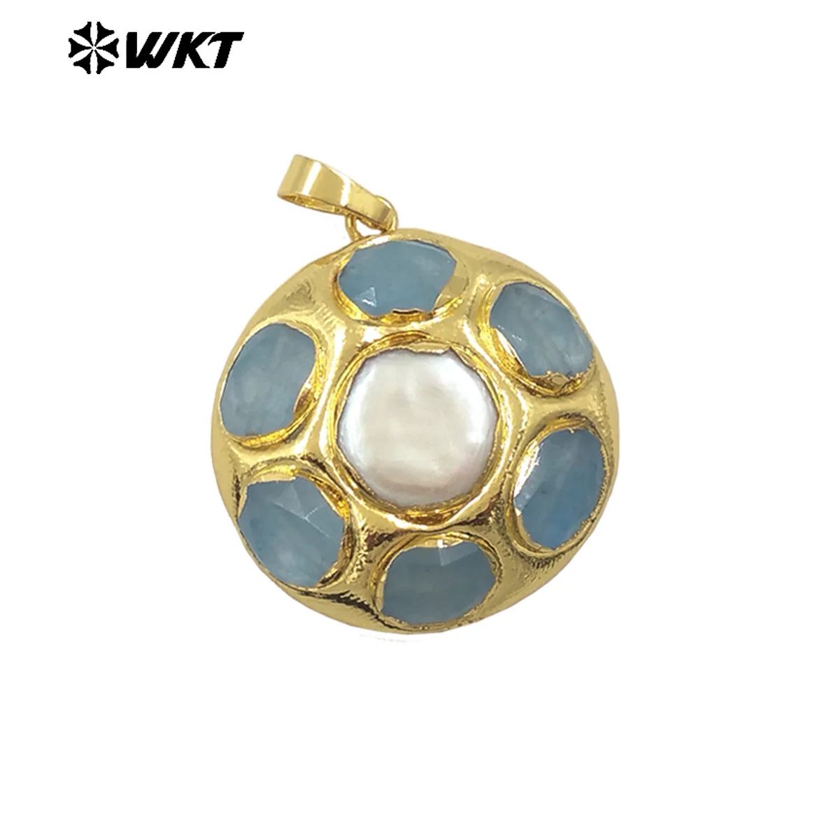 

WT-JP411 Изысканный прекрасный жемчужный кулон вокруг натуральных камней круглой формы с позолотой 18 карат для ювелирных аксессуаров ручной работы