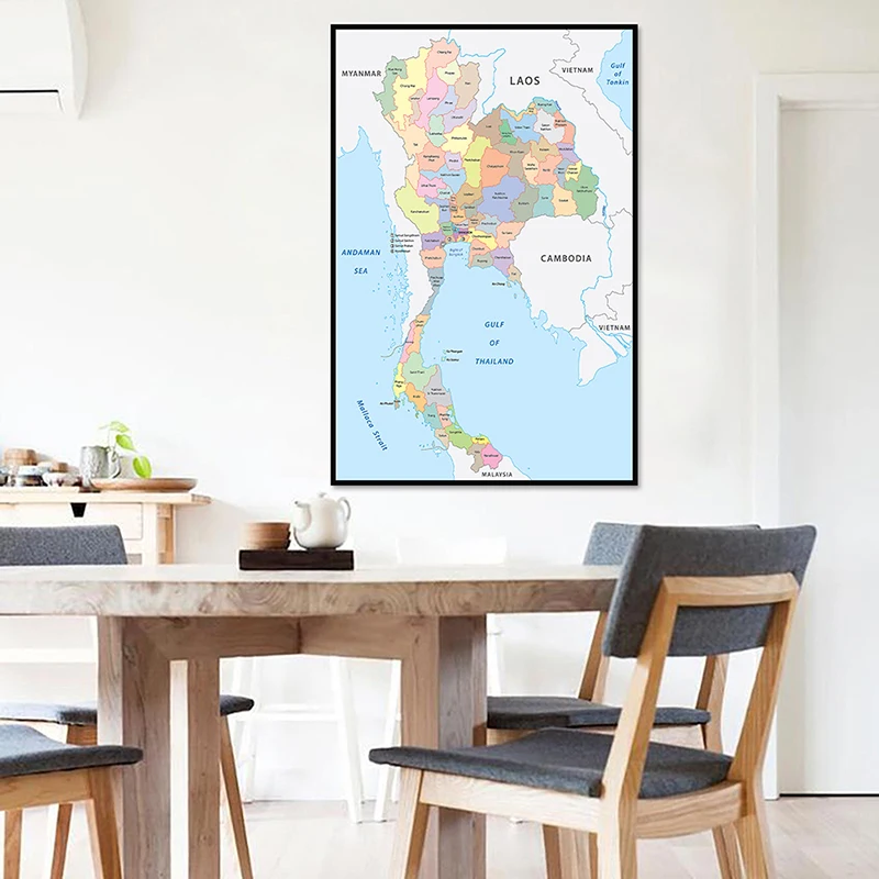 59*84cm The Thailand Administrative Map Small Size Print Non-woven Canvas Painting Wall Art Poster Living Room Home Decoration