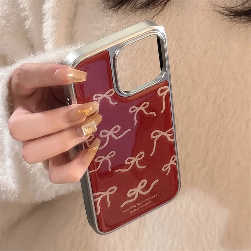 빨간색 리본 패턴 실리콘 폰 케이스 아이폰 17 에어 16 15 프로 맥스 14 13 XR 11 12 13 15 플러스 호환