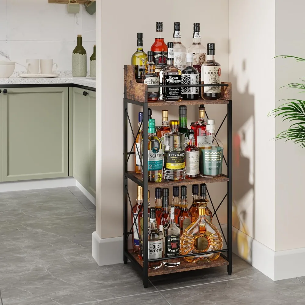 Rak Display Botol Minuman Keras KLM, Rak Organizer Sirup Kopi, Rak Anggur 3 Tingkat untuk Meja, Mini Bar, Rak Bar Retro untuk W
