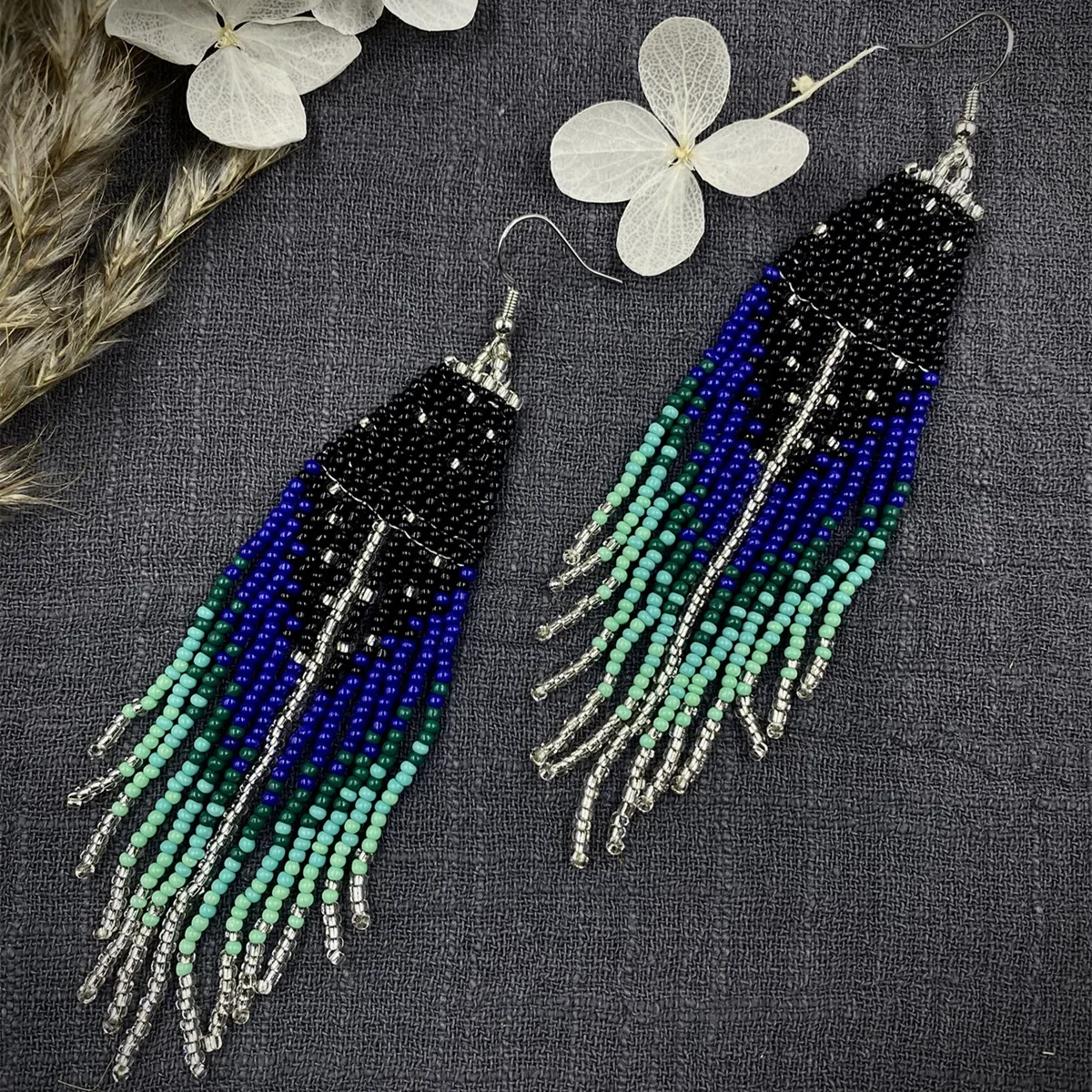 Fringed earrings  Hand woven  fashion  fish tail  Serpentine  babysbreath  alloy  Beading  female  Bohemia  Rice bead earrings