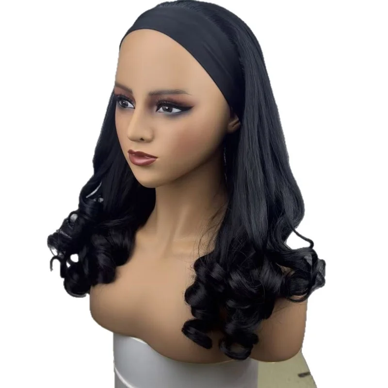 European and American fashion high-temperature black curly hair women's African ice silk headband yaki wig - view 5