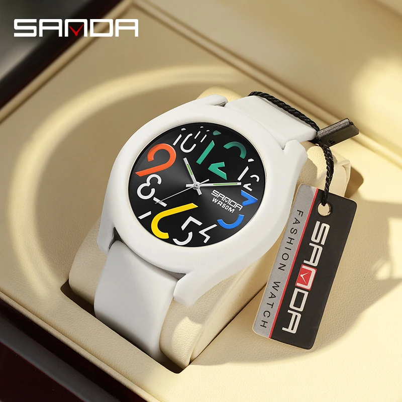 Fashion Sanda 9021 Top Brand Men\'s Silicone Strap Waterproof Creative Simple Girls \'watch 2024 New White Casual Quartz Watches