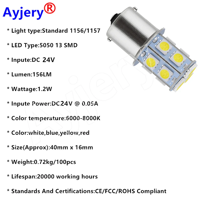 Luz LED de señal de giro para coche, lámparas de estacionamiento blancas, 4 piezas, 24V CC, S25 5050 13 SMD P21W 1156 BA15S 1157 BAY15D
