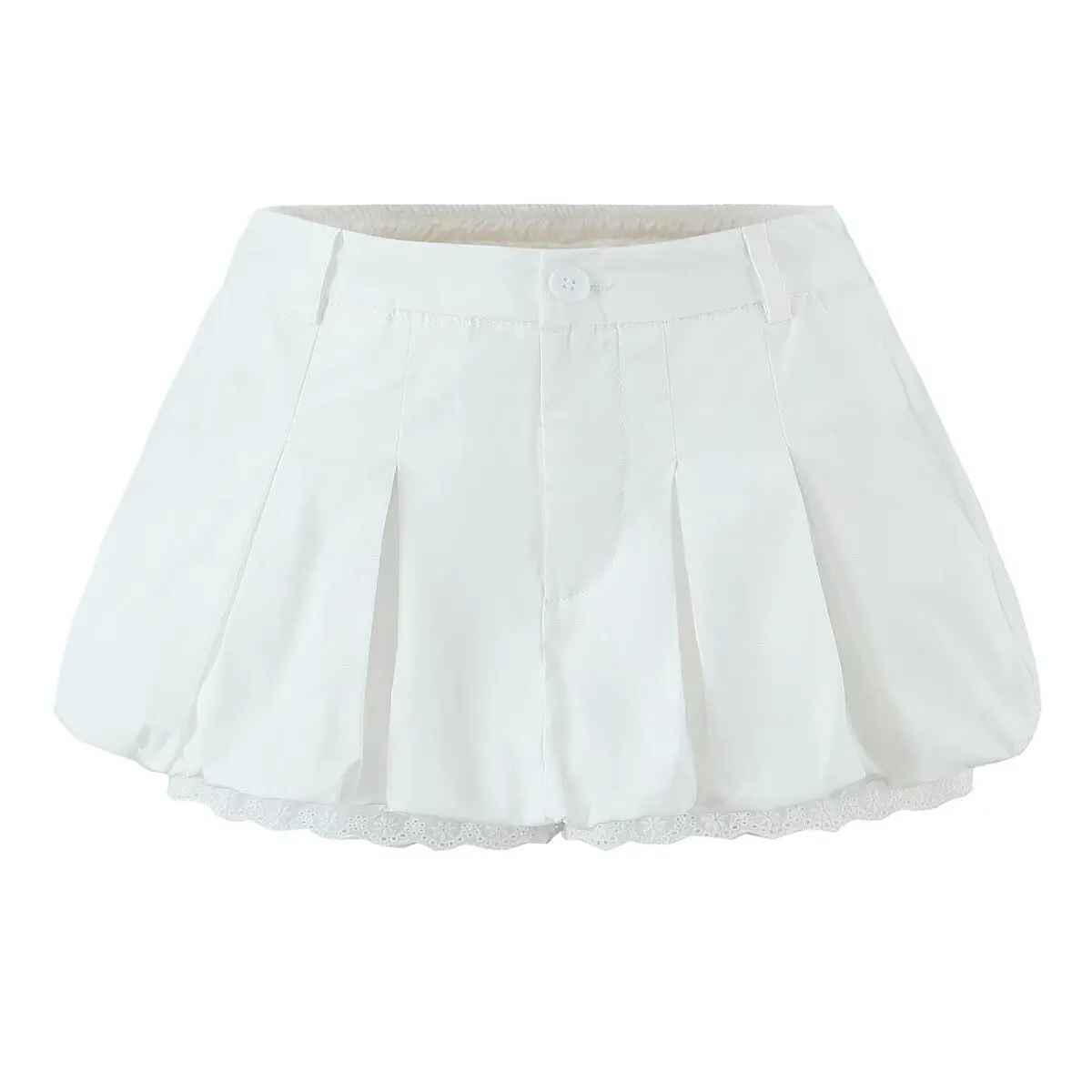 

Женские плиссированные шорты-юбка с кружевной отделкой, на пуговицах, с высокой талией, милые шорты-баллоны для летних повседневных образов 87YK