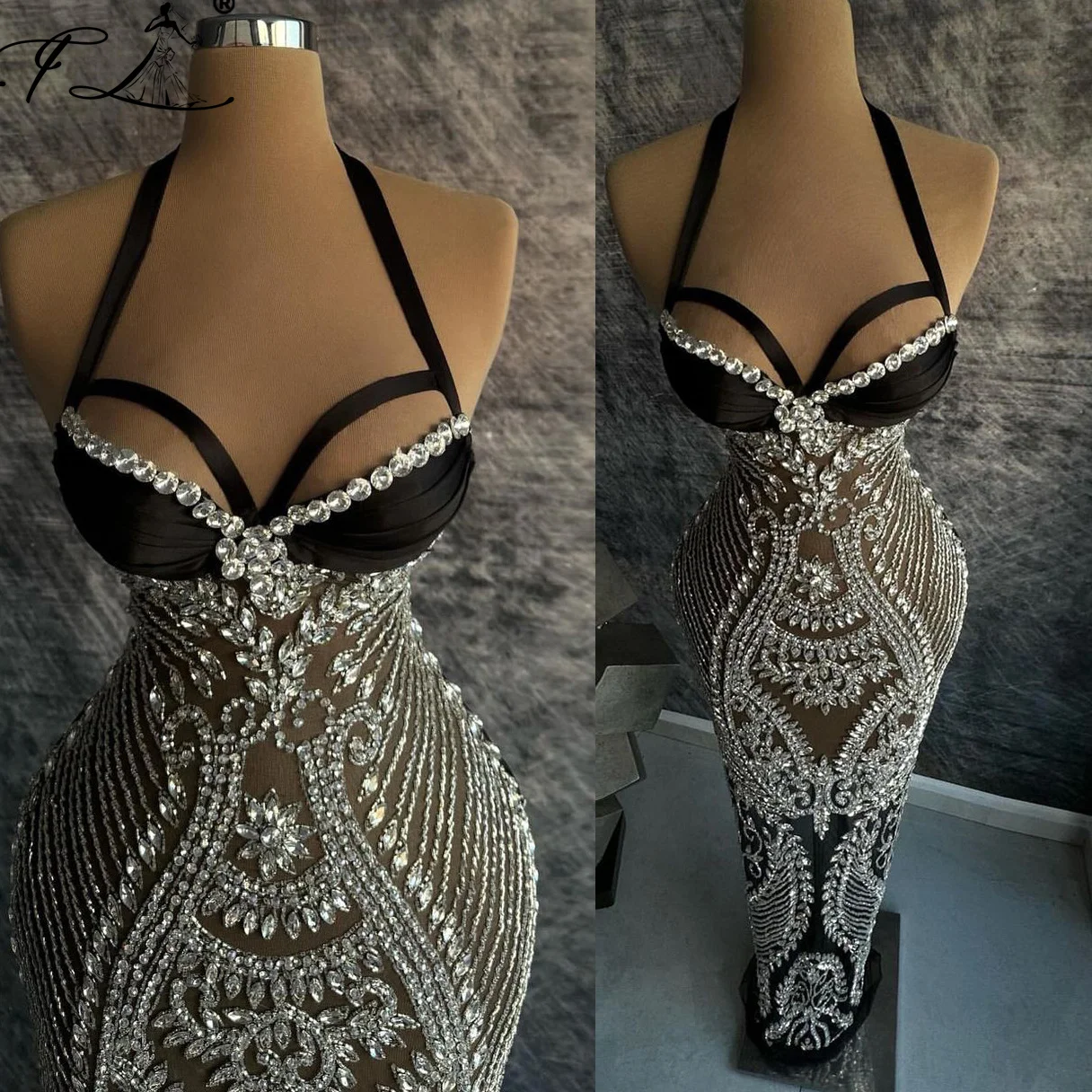 Sexy Halter Mermaid Evening Dresses 2025 Silver Full Beaded Hollow Formal Dresses for Women Long Party Prom Gowns Customized