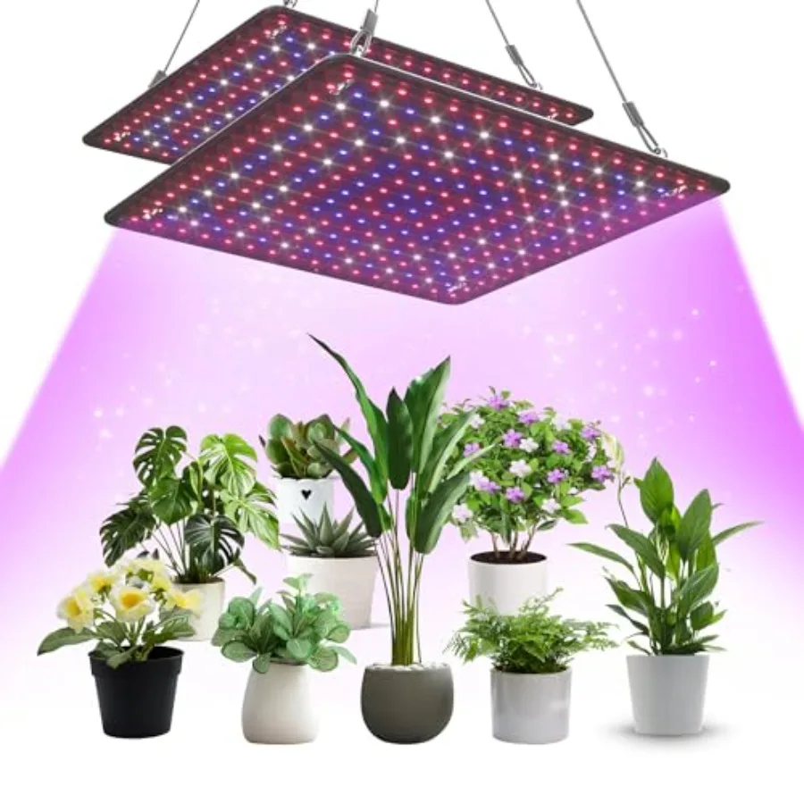 

2 Pack LED Grow Light Panel 200W Lamp for Indoor Plants, with White Blue Red UV IR LEDs for 4x4ft Coverage Grow Tent Greenhouse