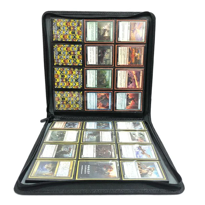 PU Leather 480 Pockets Cards Binder TCG Game Zipper Card Album With 12 Sealed Fixed Pockets Pages For MG/PKM/FOW/YGO