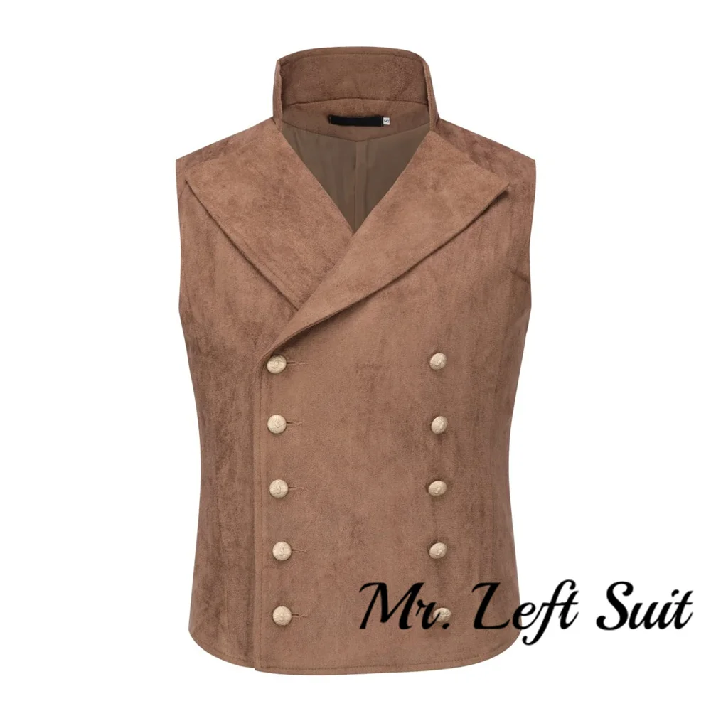 Mens Double Breasted Suede Dress Vest Gothic Steampunk Prom Party Waistcoat