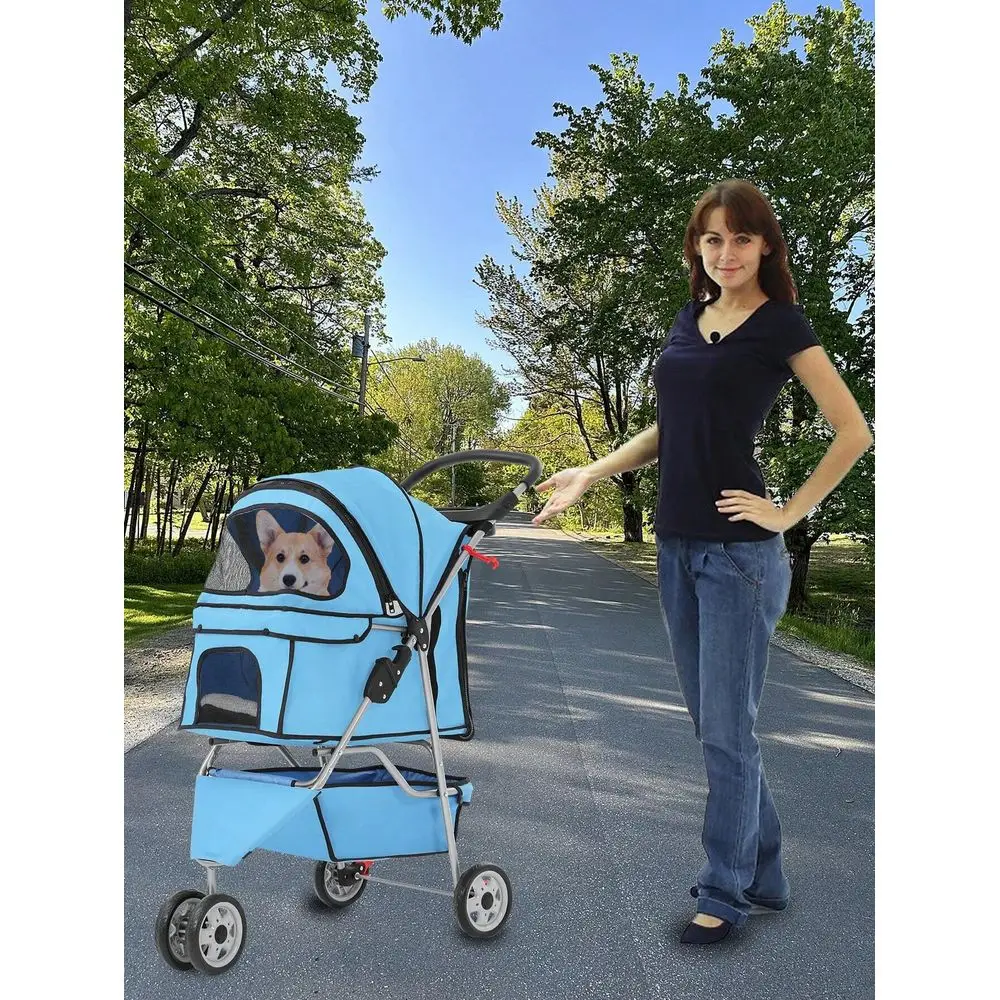 

Коляска для собак, 3-колесная коляска-трансформер для кошек и собак, складная водонепроницаемая коляска для щенков с подстаканником и съемным вкладышем, размер S