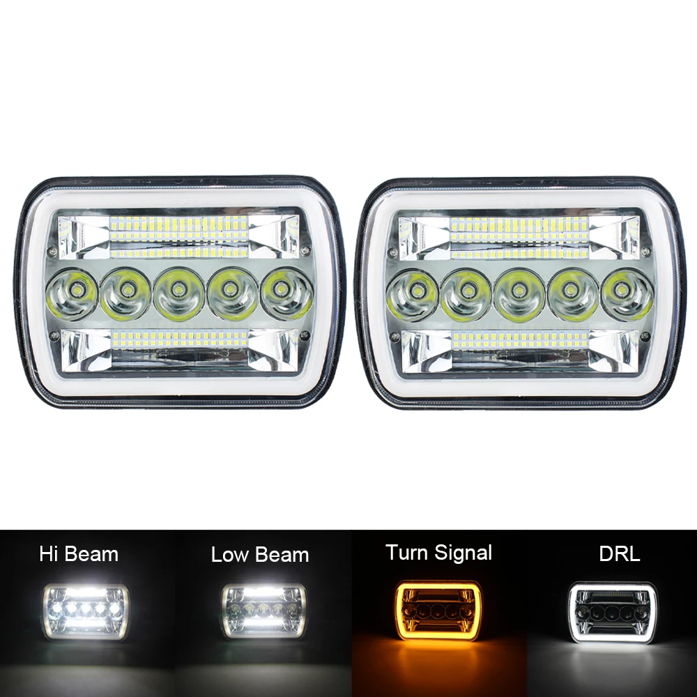 

7x6 5x7 светодиодные фары 6052 6054 H5054 H6054 совместимый с Dodge Ford F250 E350 Jeep Cherokee XJ Wrangler YJ Toyota Pickup
