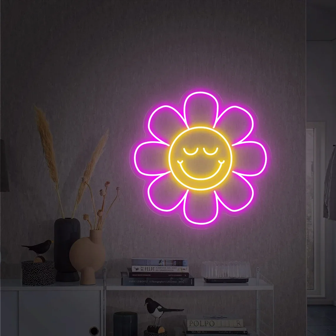 Smile Flower Neon Sign Wedding Face Wall Art Decor Birthday Gift for Her Wall Art Bedroom Home Game Room