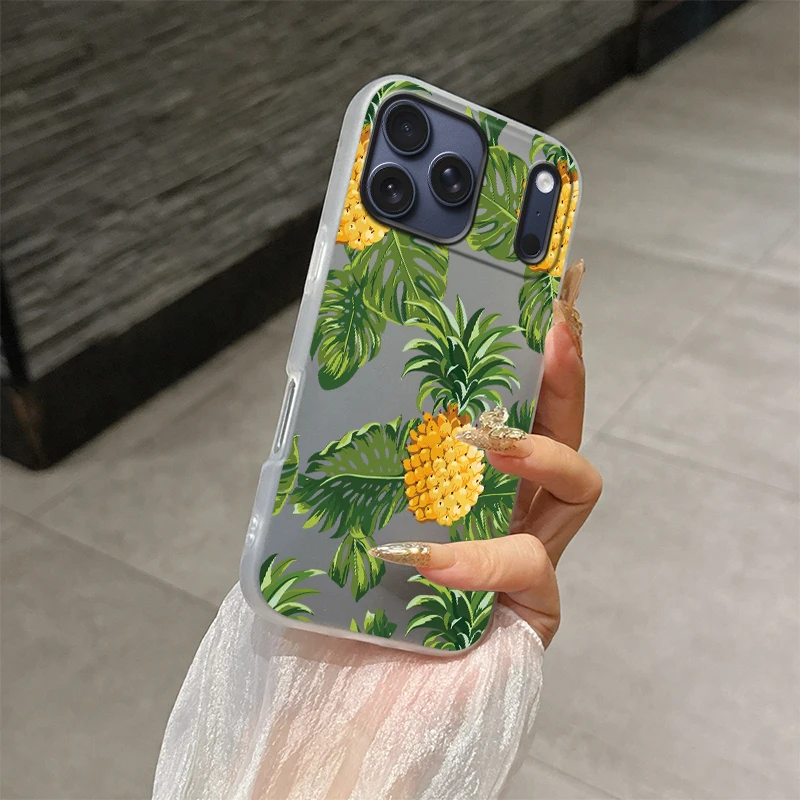 Folhas de abacaxi caso de telefone para iphone 14 pro 16 15 13 11 12 17 pro max 17 ar à prova de choque macio silicone transparente capa fundas