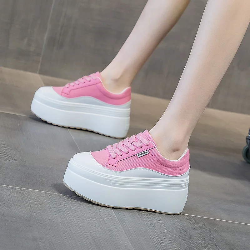 8cm Women's Explosive Pink Thick Sole Single Shoes Fashion Air Mesh Vulcanize Shoes luxury shoes