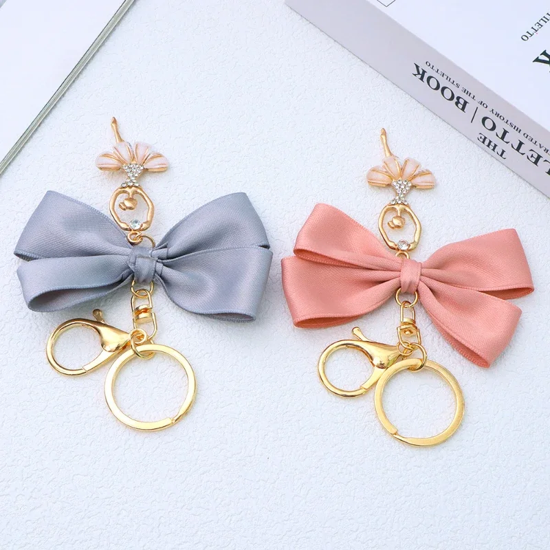 New Creative Alloy Rhinestone Ballet Dancer Pendant Keychain Bow Lobster Buckle DIY Luggage Pendant Fashionable Girl Keychain