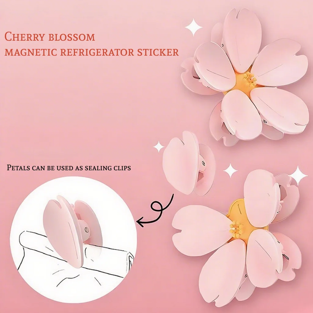 

Sakura Magnetic Clips, Cute Flower Sealing Clips for Refrigerator Food Bags, Petal Shaped 2-in-1 Seal Clip & Refrigerator Magnet