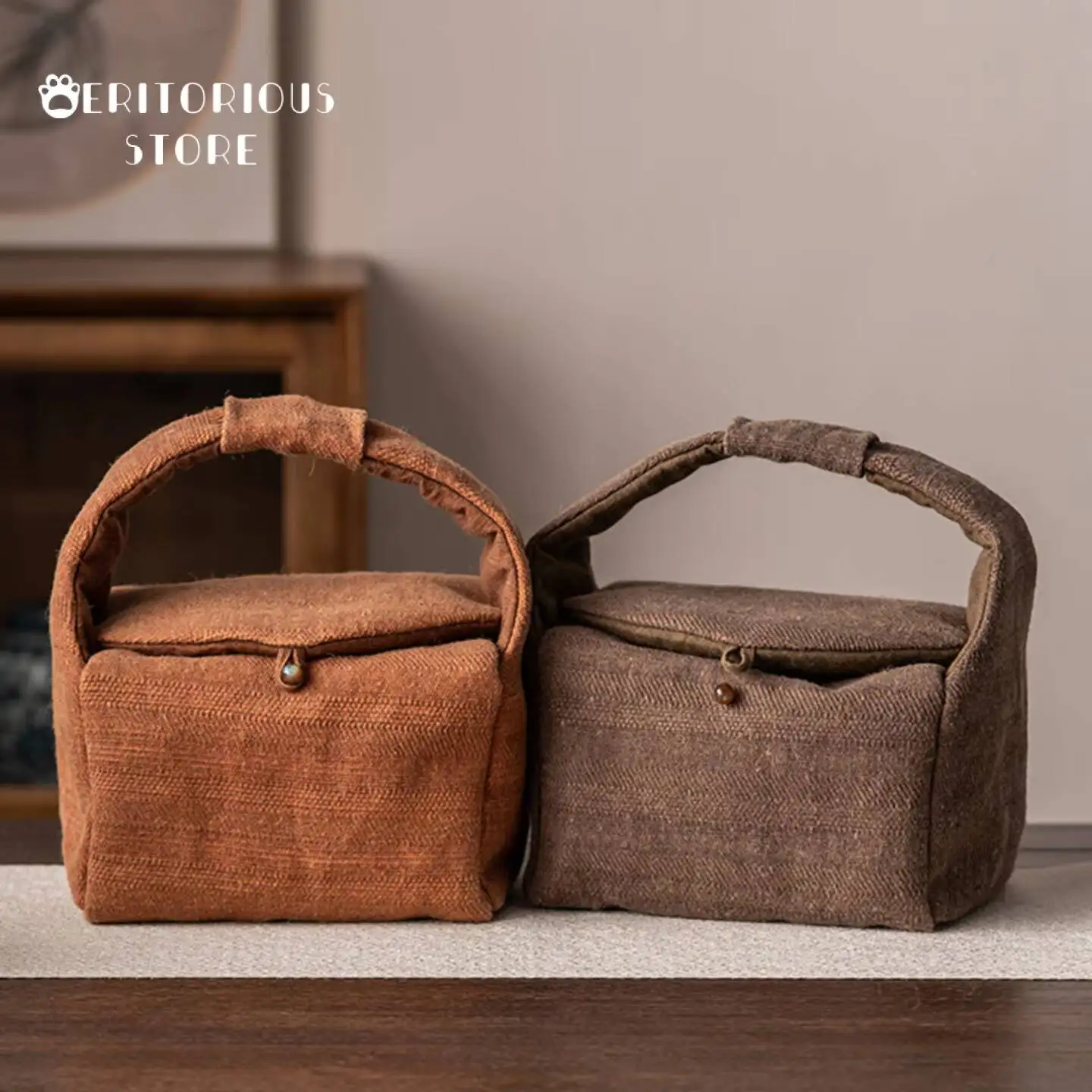 Handmade Cotton-linen Tea Bag Handbag Outdoor Portable Travel Tea Set Storage Bag Chinese Canvas Handbag Teaware Accessories