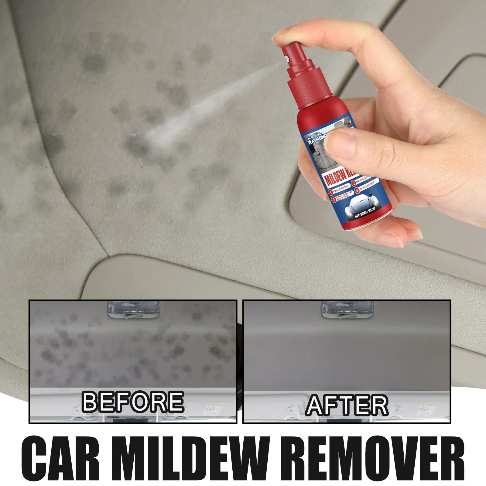 Car Cleaner Instant Mold and Mildew Stain Remover Spray Refurbishment Maintenance Agent for Fabric Leather Upholstery Cleaner